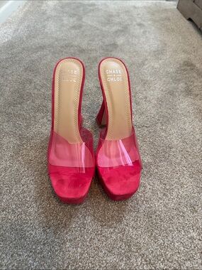 Chase + Chloe Clear Strap Platform Mules in Hot Pink